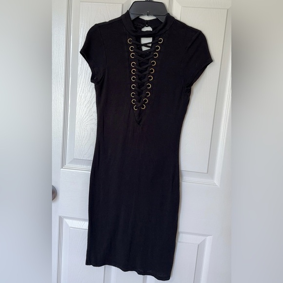 Mind Code Dresses & Skirts - Mind Code Black Lace-Up Mini Dress